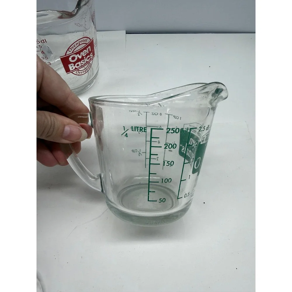 Anchor Hocking Oven Basics Glass Measuring Cup Lot 5pc Assorted Sizes Clear Red